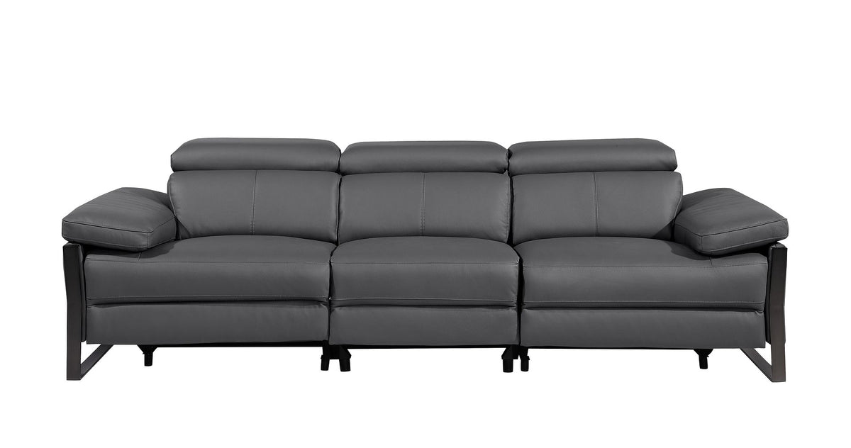 DivanItalia 1246 Modular Power Dual Reclining Sofa with Power Reclining Headrests – Top Grain Italian Leather - Dark Gray