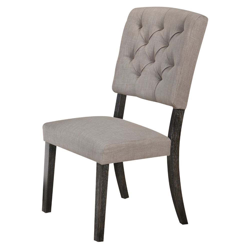 Bernard - Side Chair Set of 2) - Beige Linen & Weathered Gray Oak