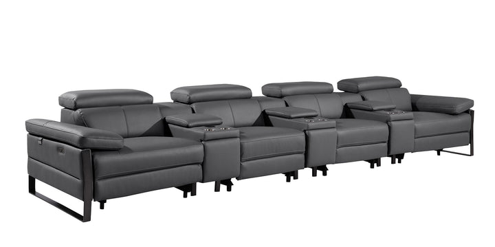 DivanItalia 1246 Modular Power Triple Reclining Triple Console Sofa with Power Reclining Headrests – Top Grain Italian Leather - Dark Gray