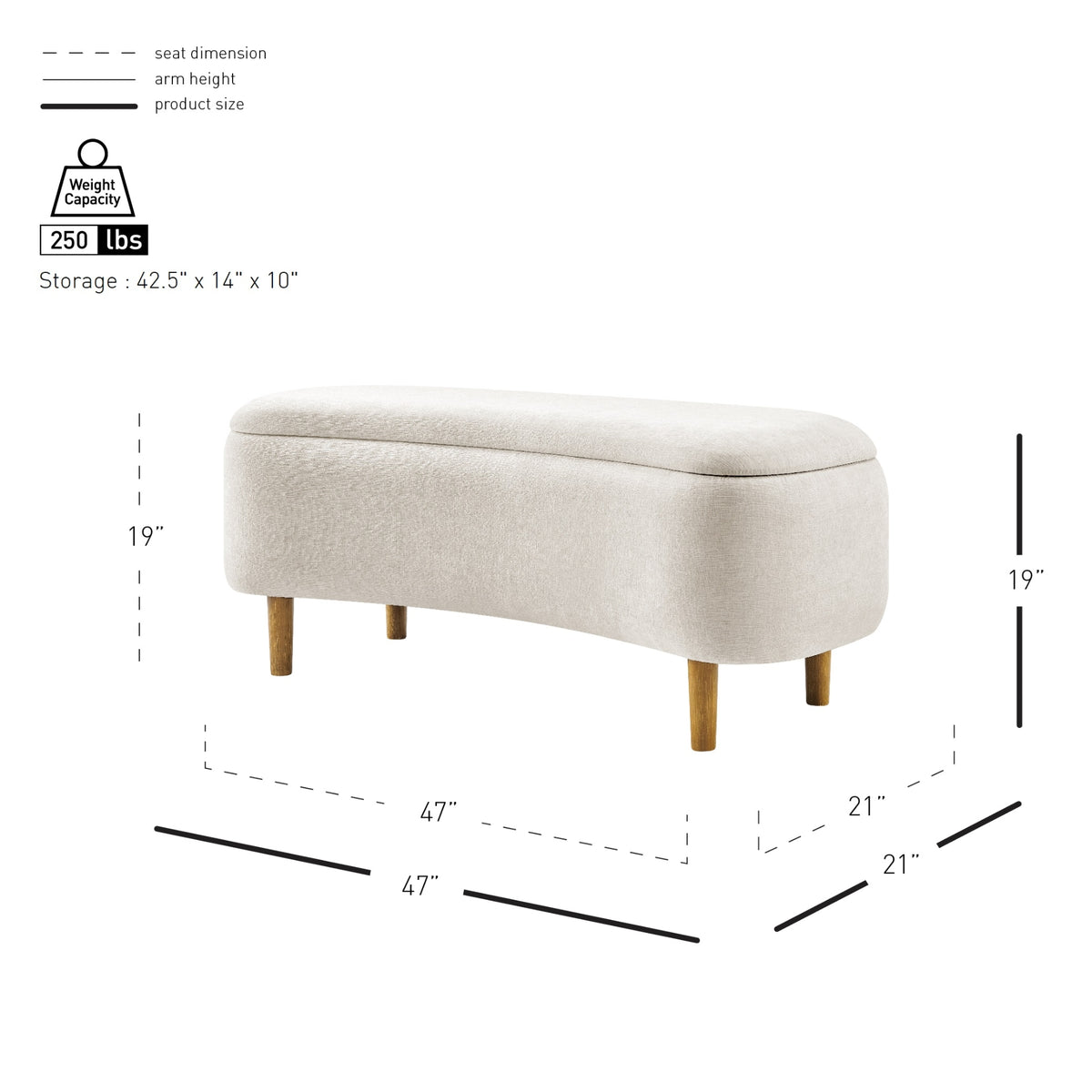 Leony Chenille Storage Bench - Seneca Beige - view 2