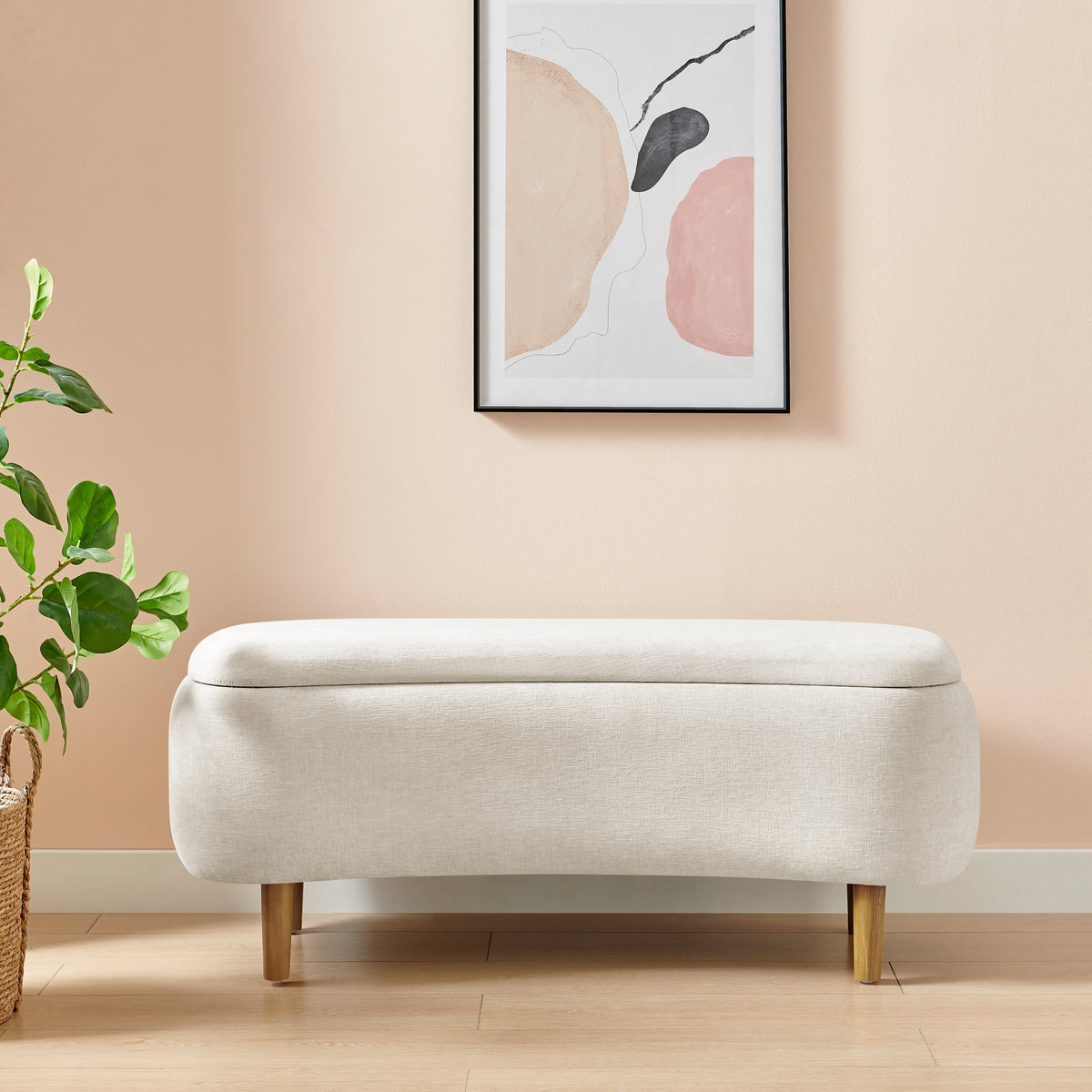Leony Chenille Storage Bench - Seneca Beige - view 3
