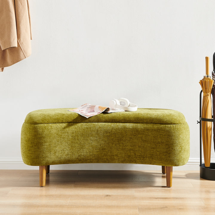 Leony Chenille Storage Bench - Seneca Olive - view 3