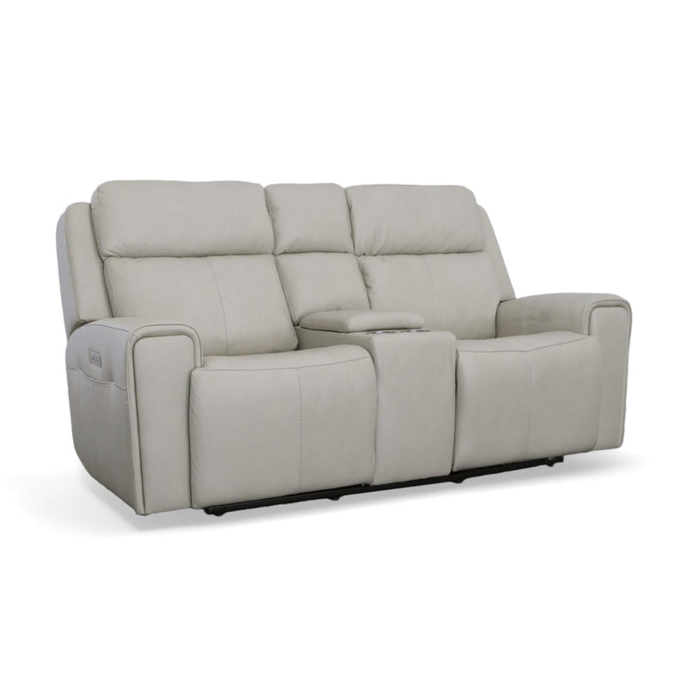 Barnett Gray Matters Leather Power Reclining Loveseat with Console, Power Headrests & Lumbar