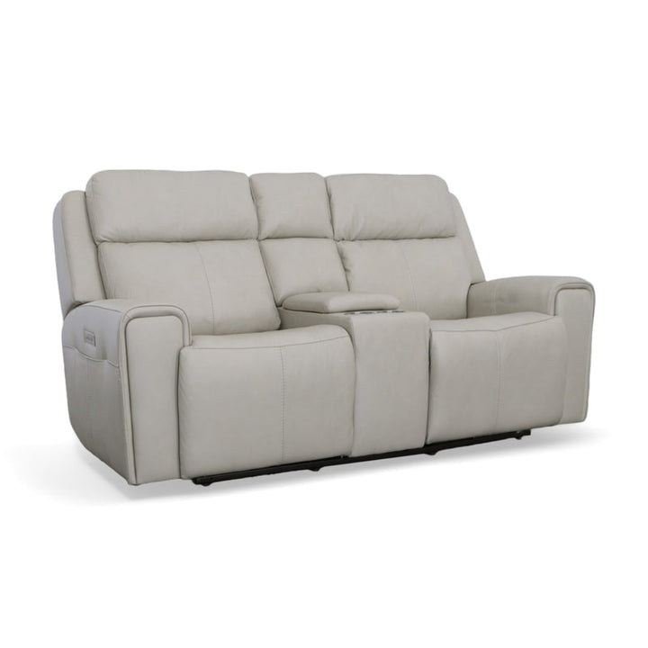 Barnett Gray Matters Leather Power Reclining Loveseat with Console, Power Headrests &amp; Lumbar