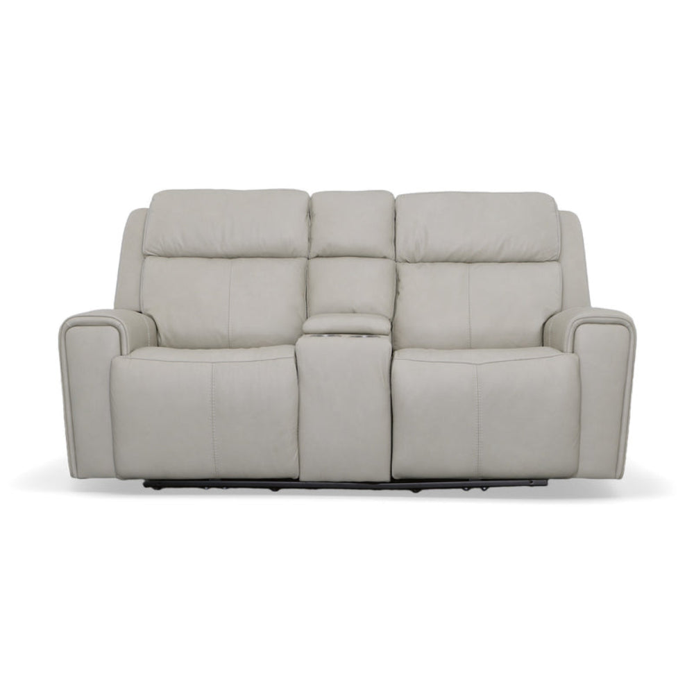 Barnett Gray Matters Leather Power Reclining Loveseat with Console, Power Headrests & Lumbar