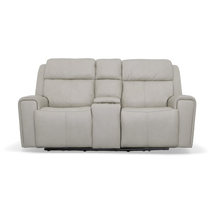 Barnett Gray Matters Leather Power Reclining Loveseat with Console, Power Headrests &amp; Lumbar