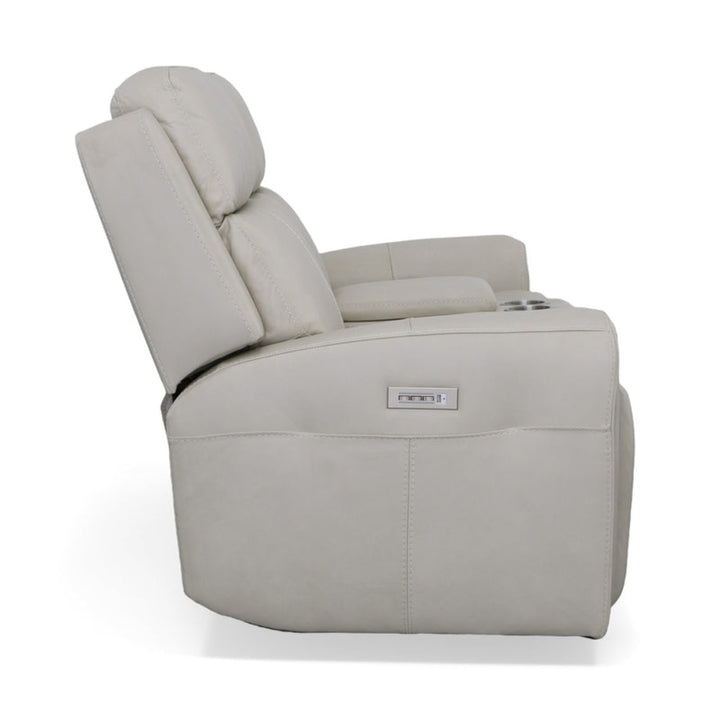 Barnett Gray Matters Leather Power Reclining Loveseat with Console, Power Headrests &amp; Lumbar