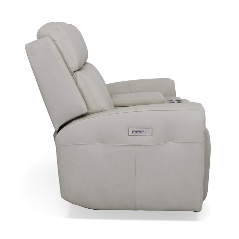 Barnett Gray Matters Leather Power Reclining Loveseat with Console, Power Headrests & Lumbar