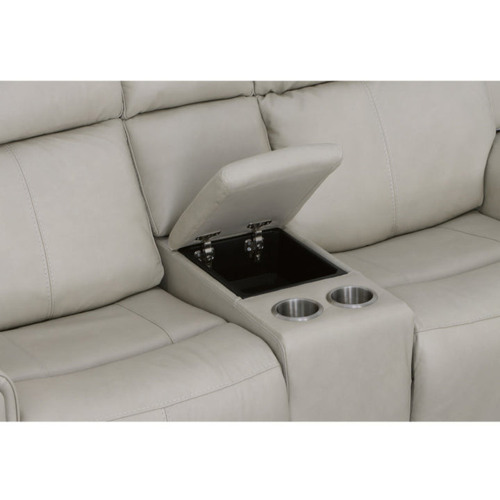 Barnett Gray Matters Leather Power Reclining Loveseat with Console, Power Headrests &amp; Lumbar