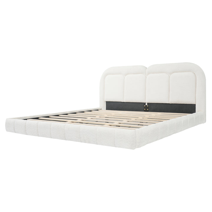 Layered Boucle King Platform Bed – White