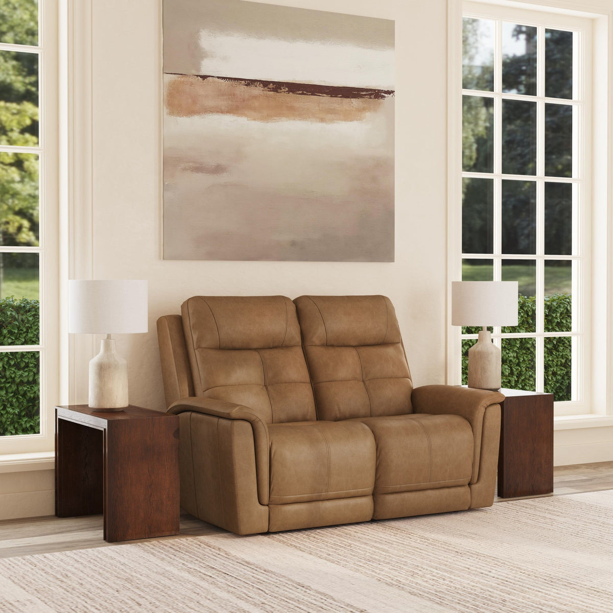 Ranger Leather Power Reclining Loveseat with Power Headrest, Lumbar, Heat & Massage in Oakridge
