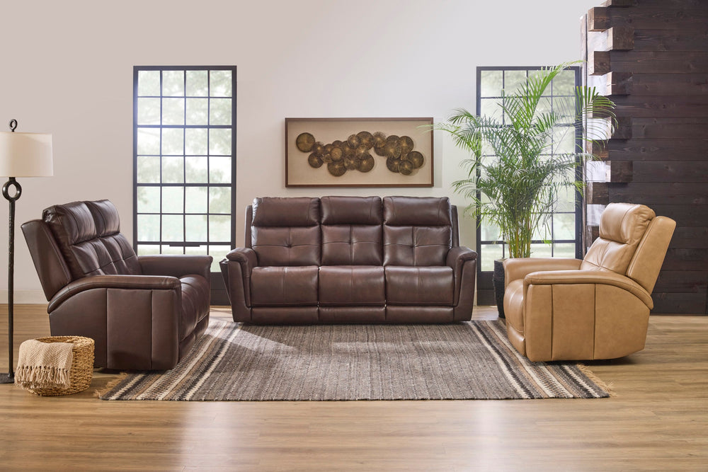Ranger Leather Power Reclining Sofa with Console, Power Headrest, Lumbar, Heat & Massage in Rustic Brown