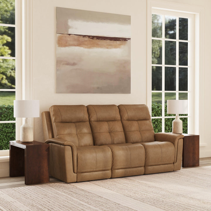 Ranger Leather Power Reclining Sofa with Console, Power Headrest, Lumbar, Heat &amp; Massage in Oakridge