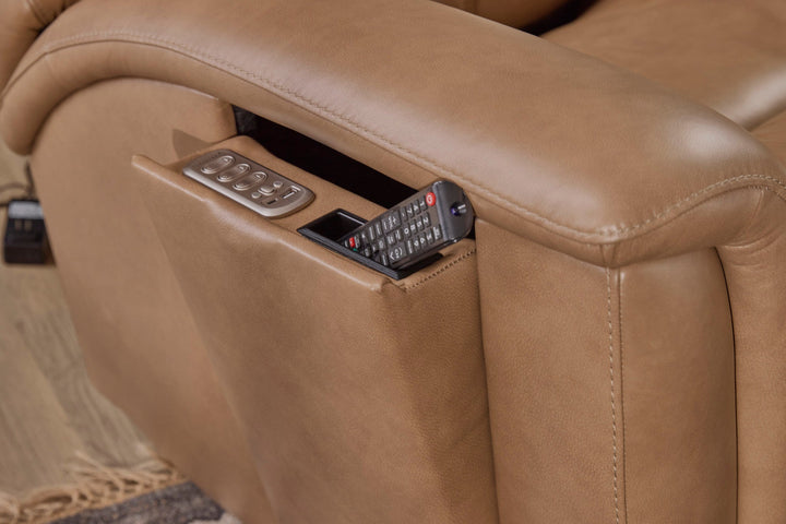 Ranger Leather Power Reclining Sofa with Console, Power Headrest, Lumbar, Heat &amp; Massage in Oakridge