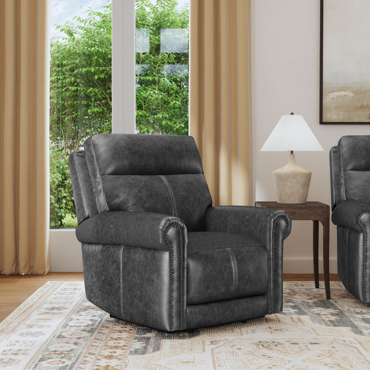 Alexander Leather Power Recliner with Power Headrest & Lumbar in Weathered Stone
