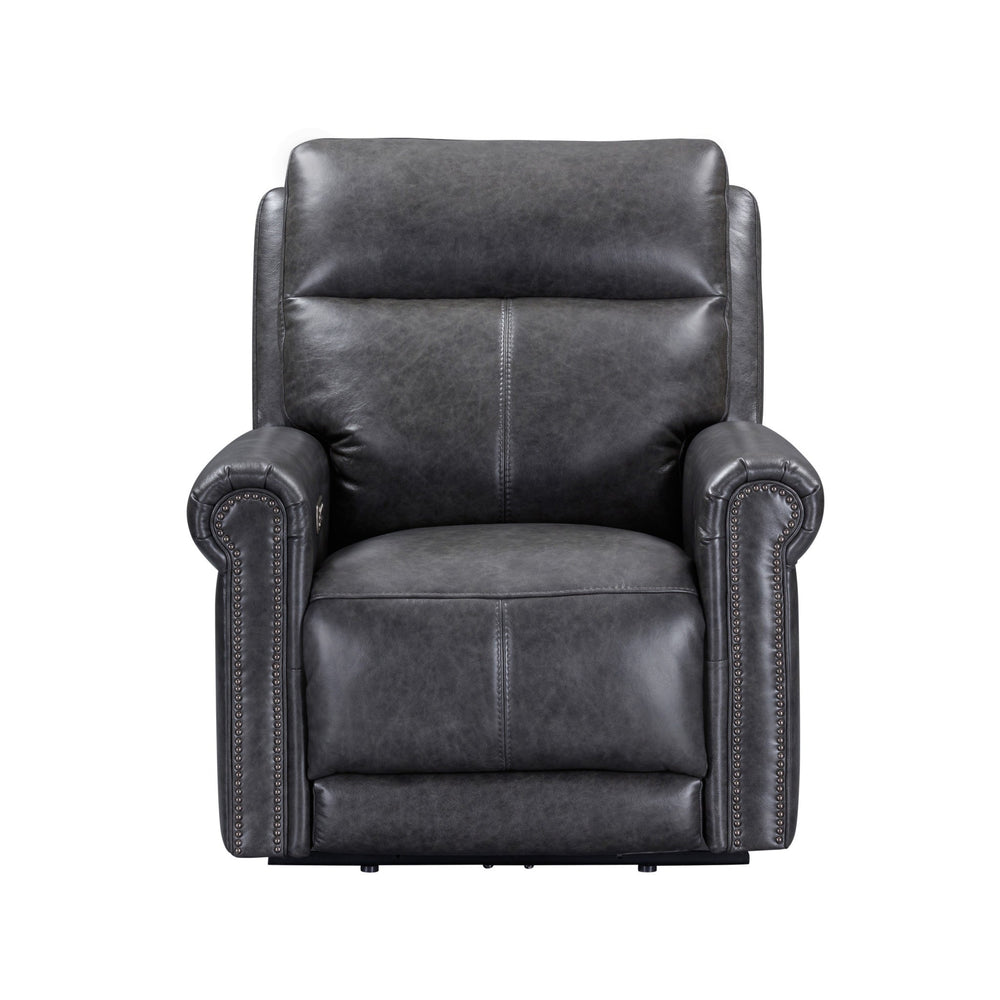 Alexander Leather Power Recliner with Power Headrest & Lumbar in Weathered Stone