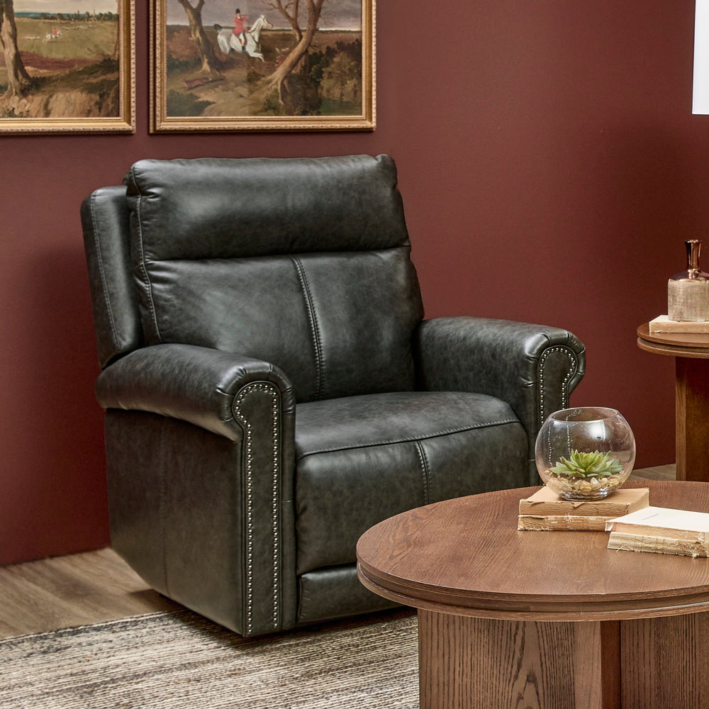 Alexander Leather Power Recliner with Power Headrest & Lumbar in Weathered Stone