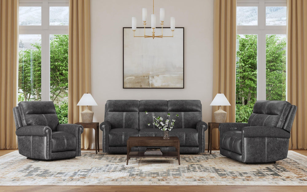 Alexander Leather Power Recliner with Power Headrest & Lumbar in Weathered Stone
