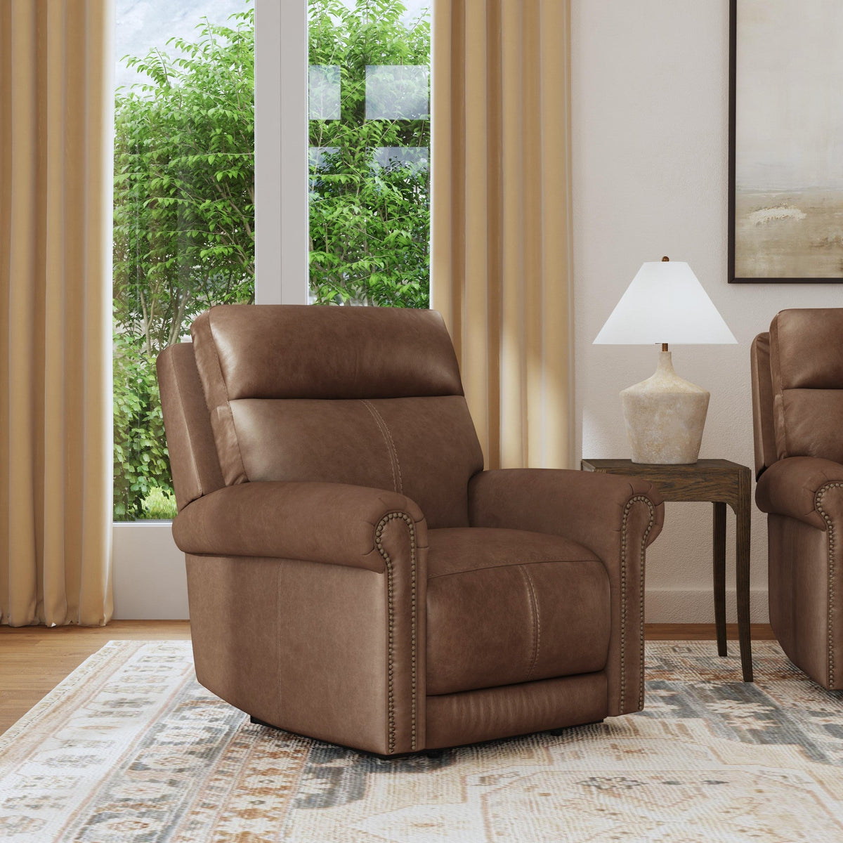 Alexander Leather Power Recliner with Power Headrest & Lumbar in Tawny