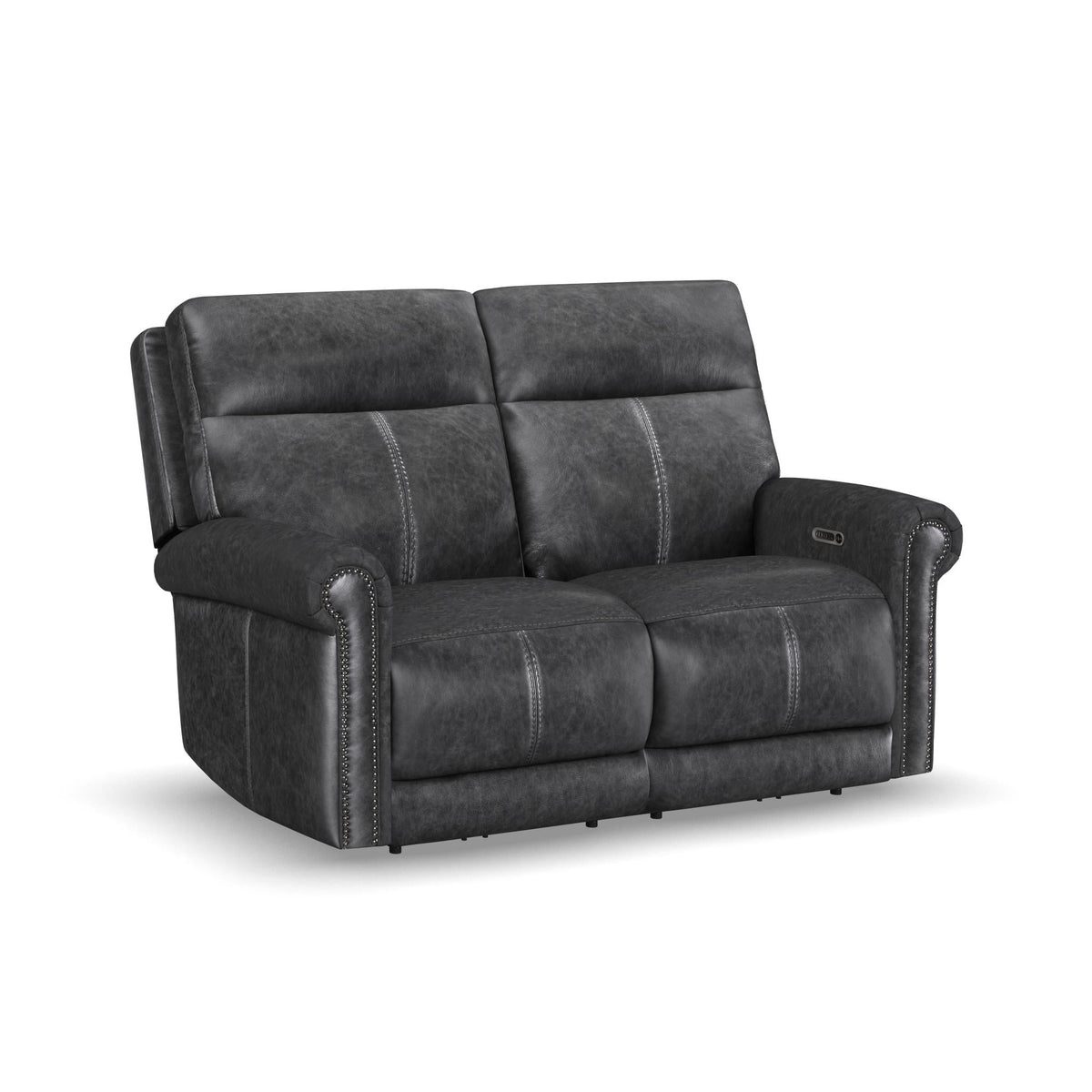 Alexander Leather Power Reclining Loveseat with Power Headrest & Lumbar in Weathered Stone