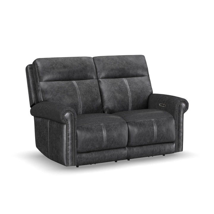 Alexander Leather Power Reclining Loveseat with Power Headrest &amp; Lumbar in Weathered Stone