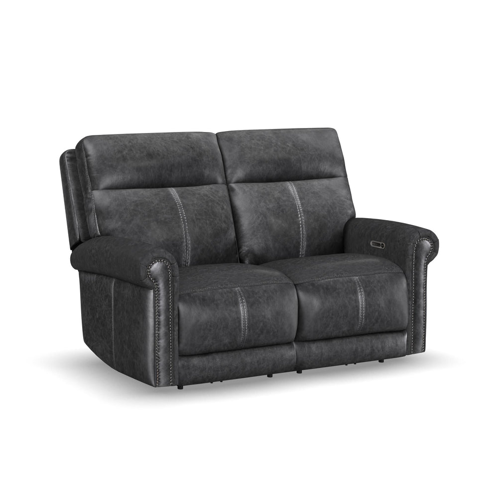 Alexander Leather Power Reclining Loveseat with Power Headrest & Lumbar in Weathered Stone