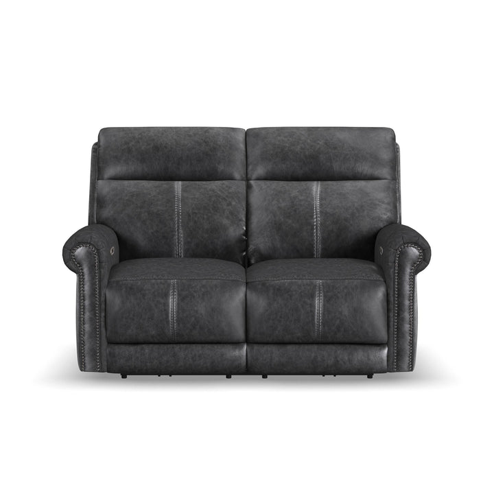 Alexander Leather Power Reclining Loveseat with Power Headrest &amp; Lumbar in Weathered Stone