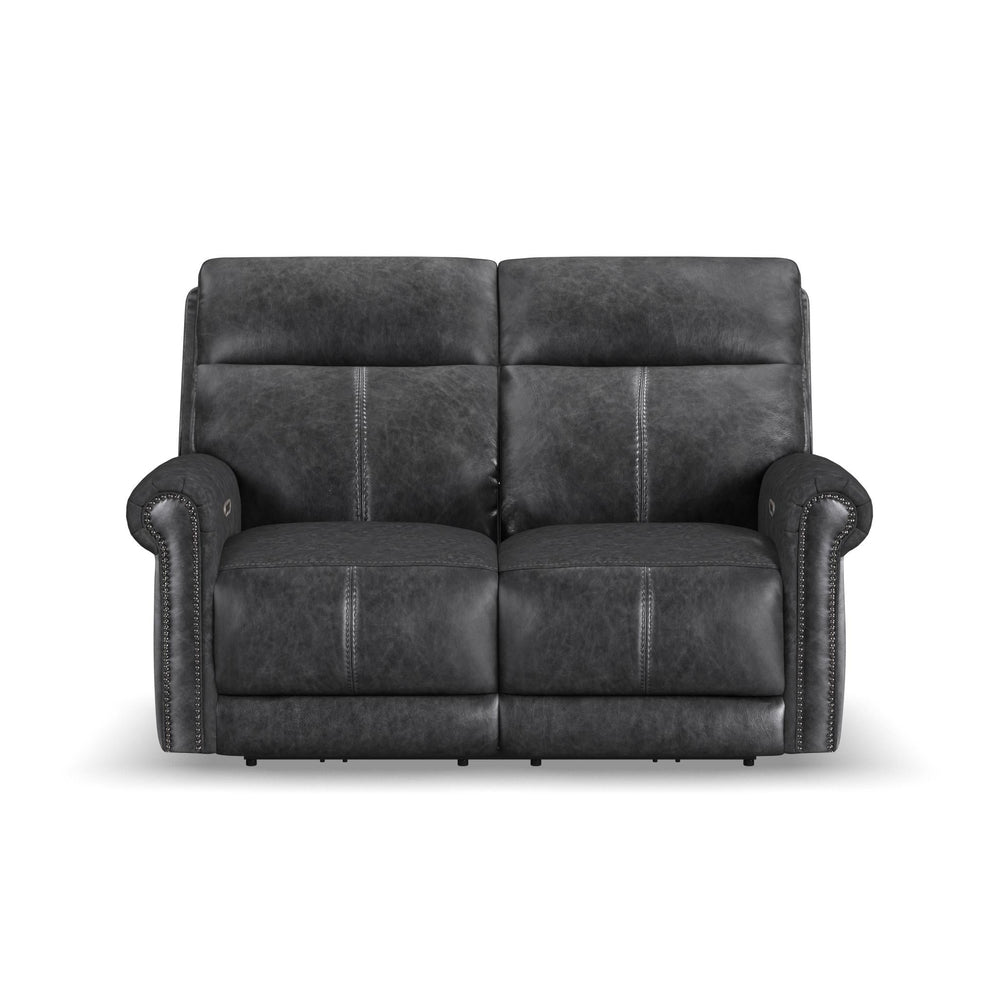Alexander Leather Power Reclining Loveseat with Power Headrest & Lumbar in Weathered Stone