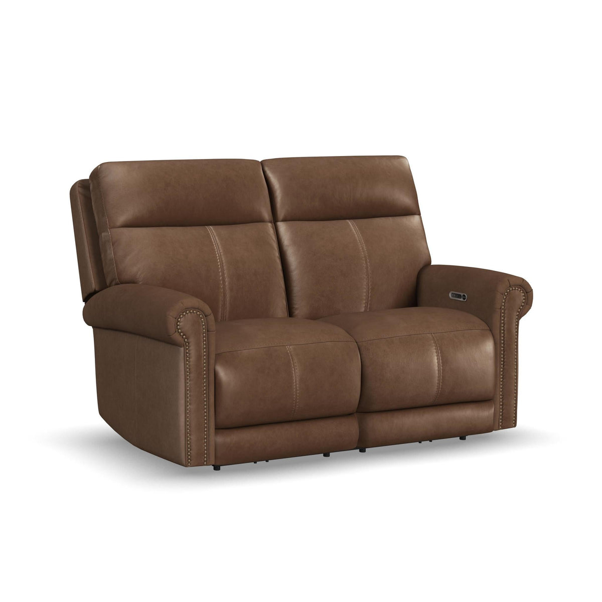 Alexander Leather Power Reclining Loveseat with Power Headrest & Lumbar in Tawny