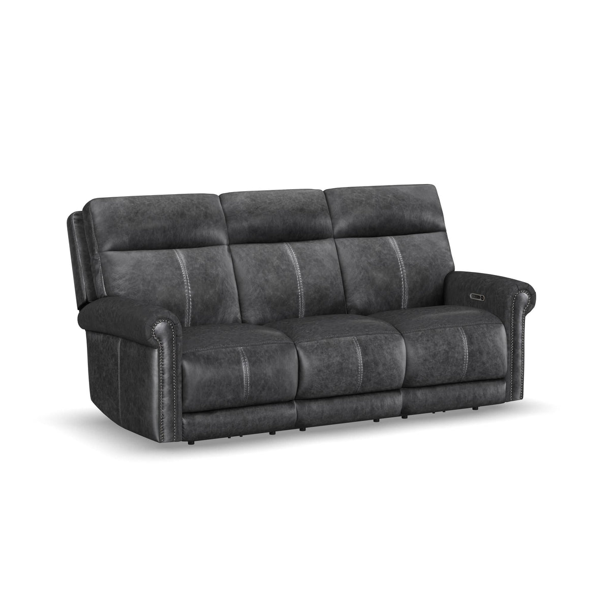 Alexander Leather Power Reclining Sofa with Console, Power Headrest & Lumbar in Weathered Stone