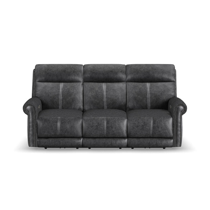 Alexander Leather Power Reclining Sofa with Console, Power Headrest &amp; Lumbar in Weathered Stone