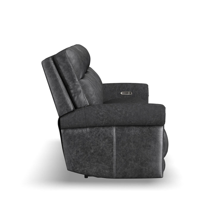 Alexander Leather Power Reclining Sofa with Console, Power Headrest &amp; Lumbar in Weathered Stone
