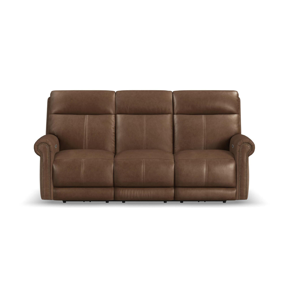 Alexander Leather Power Reclining Sofa with Console, Power Headrest & Lumbar in Tawny