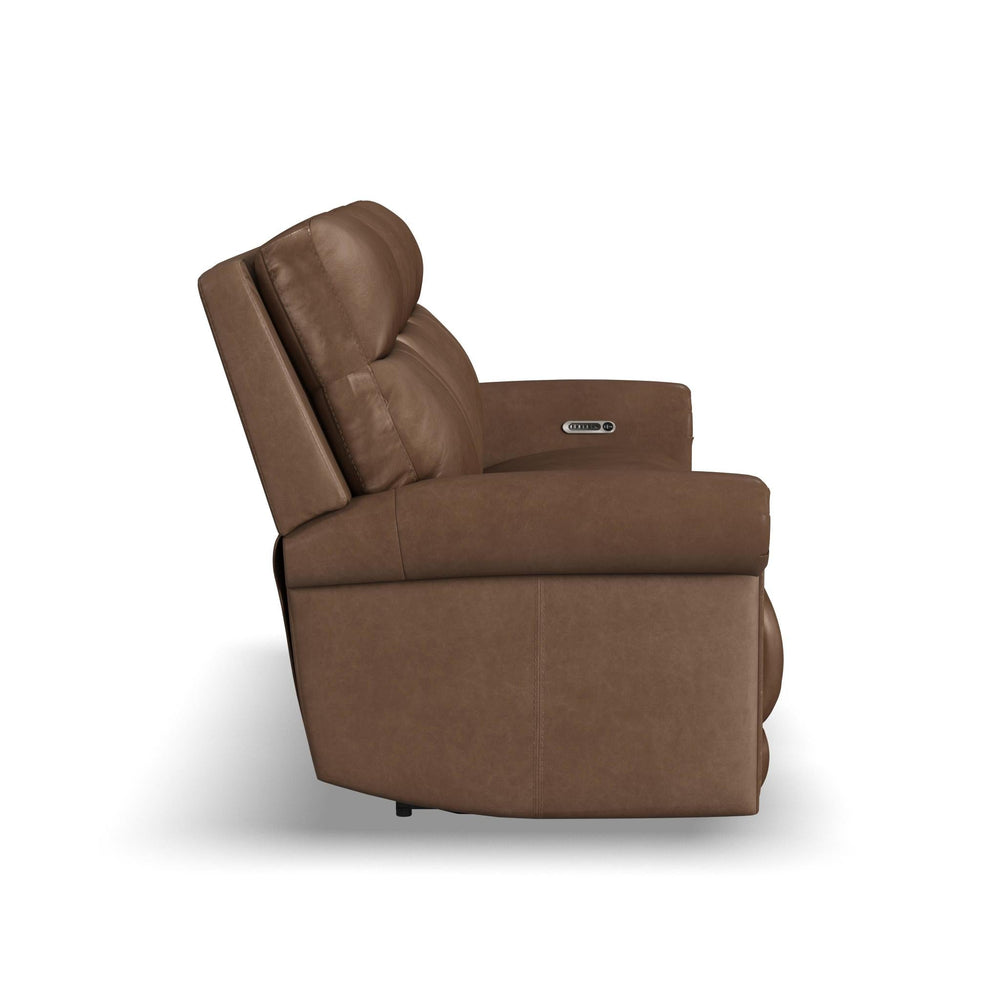Alexander Leather Power Reclining Sofa with Console, Power Headrest & Lumbar in Tawny