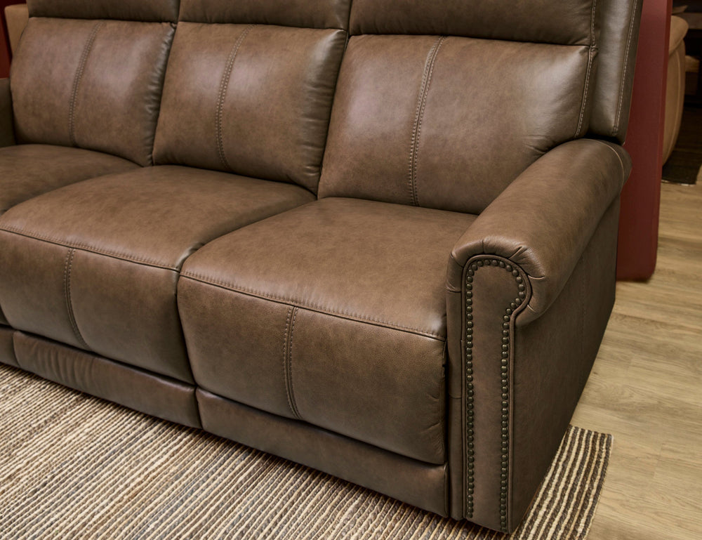 Alexander Leather Power Reclining Sofa with Console, Power Headrest & Lumbar in Tawny