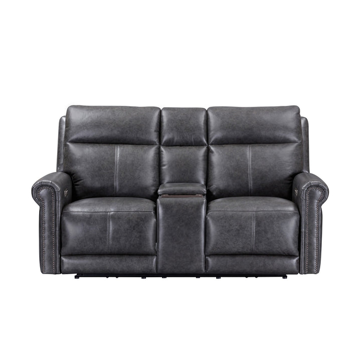 Alexander Leather Power Reclining Loveseat with Console, Power Headrest &amp; Lumbar in Weathered Stone