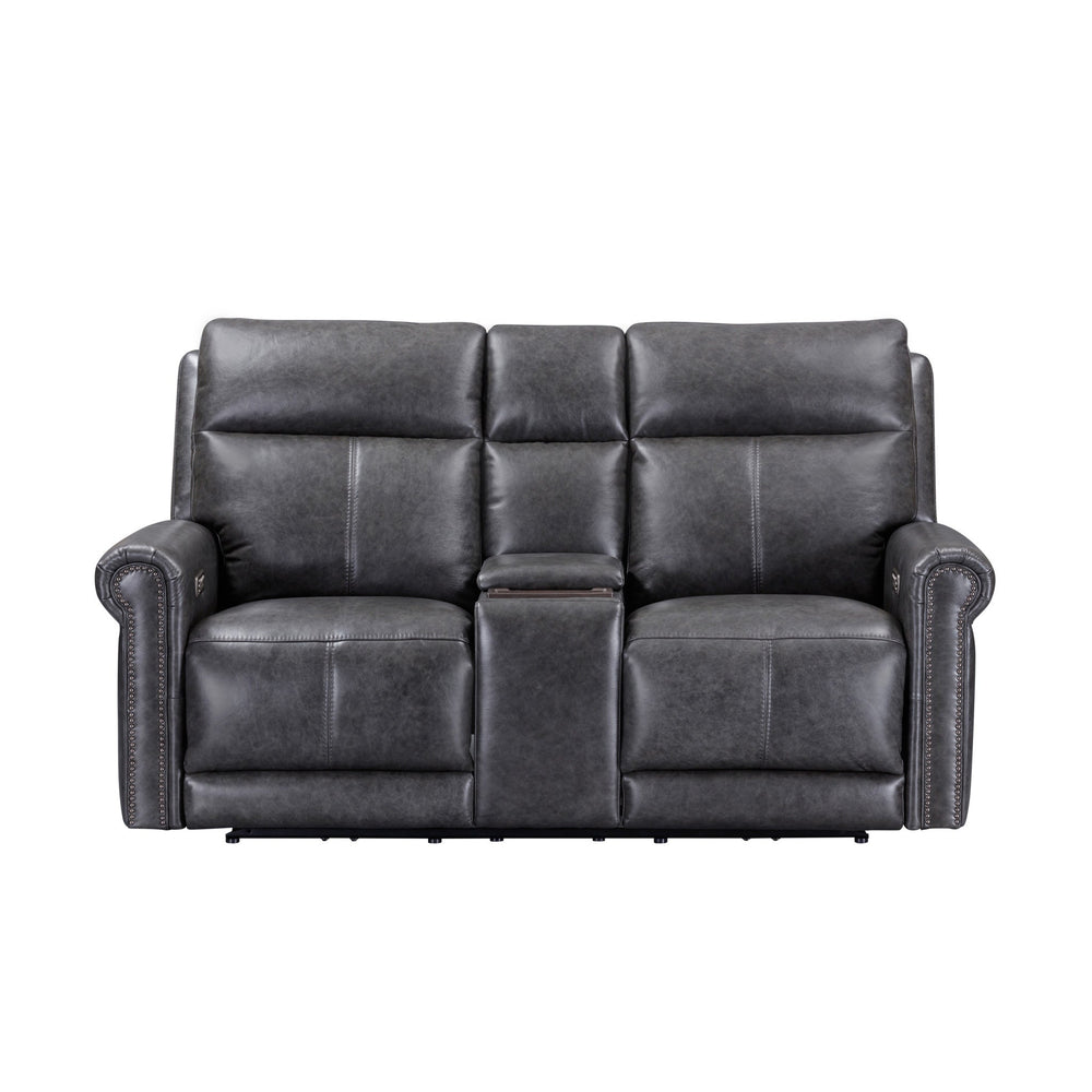 Alexander Leather Power Reclining Loveseat with Console, Power Headrest & Lumbar in Weathered Stone