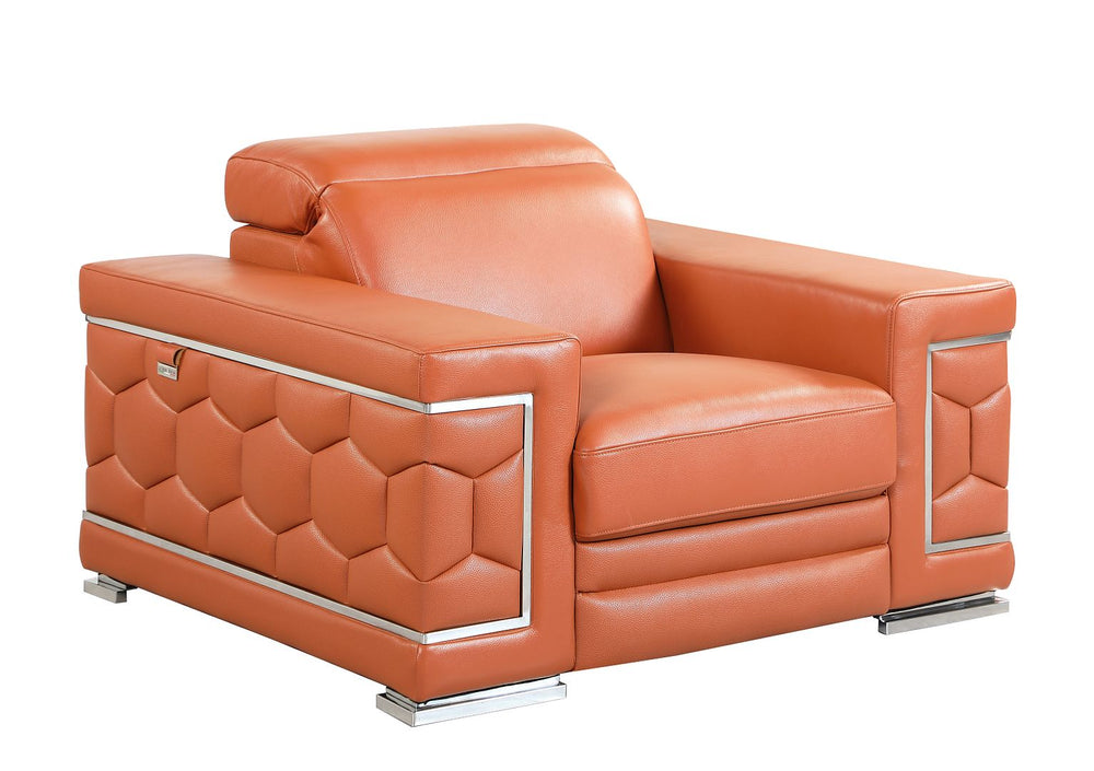 DivanItalia 692 Chair with Adjustable Headrest in Top-Grain Italian Leather - Camel