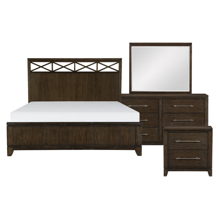 Griggs Brown 4-Piece Queen Bed Set with Nightstand Dresser Mirror
