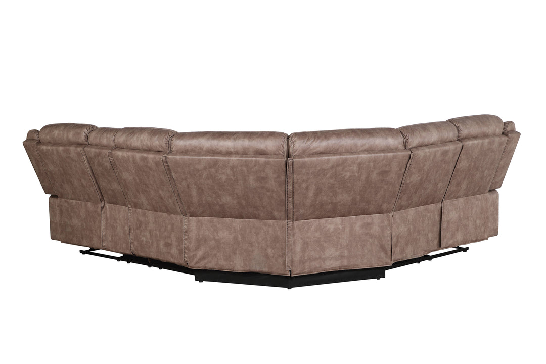 Dollum - Two Tone Nubuck Manual Recliner Sectional Sofa With USB Port Cupholder Console - Chocolate