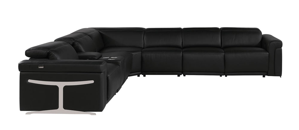 DivanItalia 1126 7-Piece L-Shaped Sectional Sofa in Top Grain Italian Leather with 4 Power Recliners & Power Headrests - Black