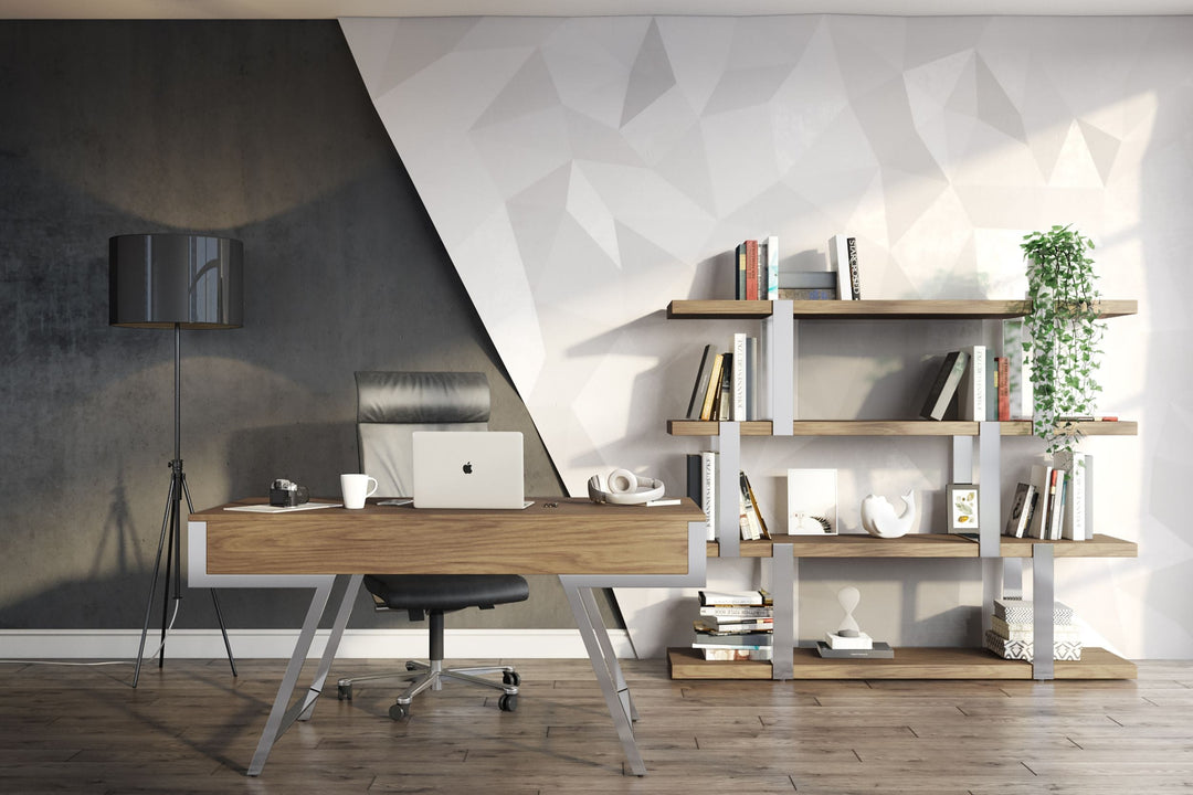 Brewer - Modern Walnut Glass & Stainless Steel Bookshelf