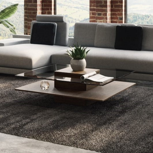 Clarion Mid-Century Walnut and Glass Coffee Table