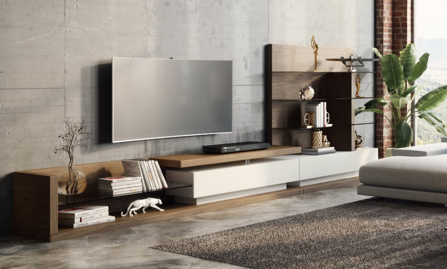 Jefferson Mid-Century Walnut and White High Gloss Entertainment Center - View 3
