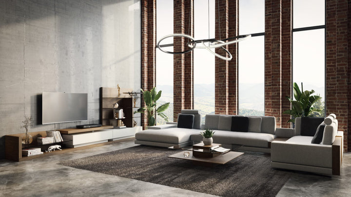 Jefferson Mid-Century Walnut and White High Gloss Entertainment Center