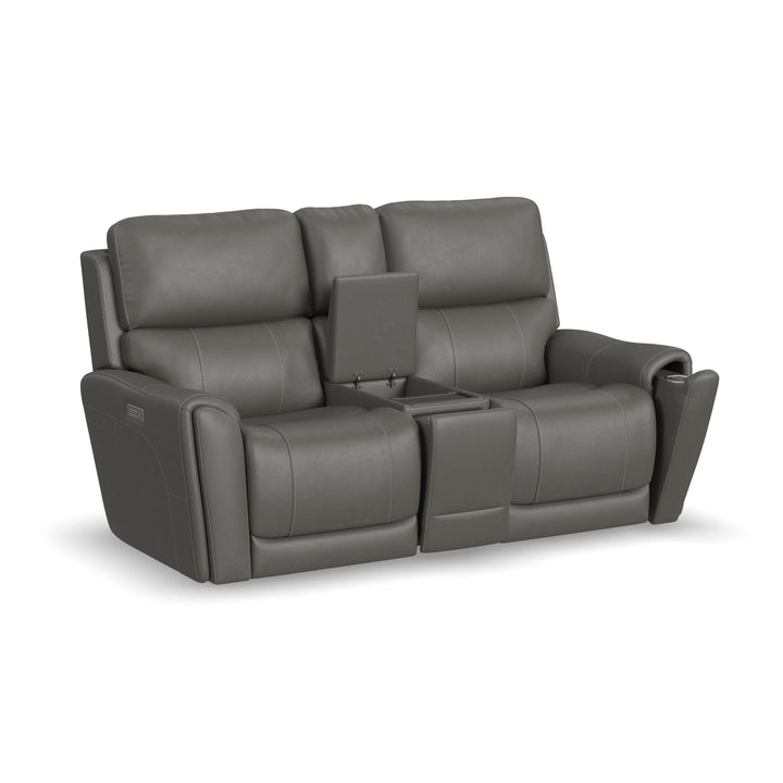 Carter Fabric Power Reclining Loveseat with Console &amp; Power Headrests &amp; Lumbar in Smoke