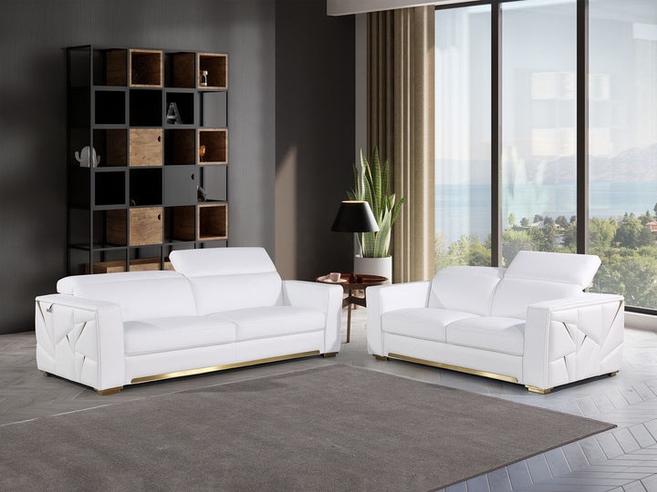 DivanItalia 1120 2-Piece Sofa Set with Adjustable Headrest in Top-Grain Italian Leather - White