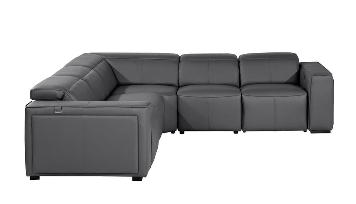 DivanItalia 1224 5-Piece L-Shaped Sectional Sofa in Top Grain Italian Leather with 3 Power Recliners &amp; Power Headrests - Dark Gray