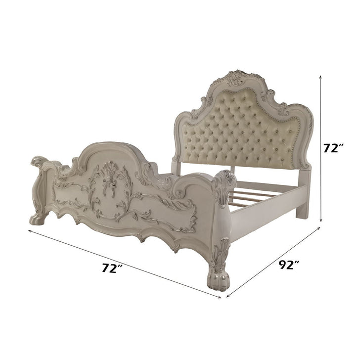 Dresden - Queen Bed - Synthetic Leather & Bone White