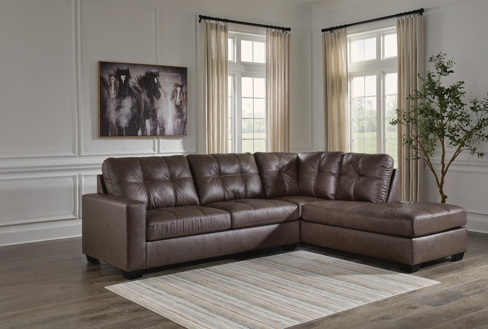 Barlin Mills 2-Piece Sectional with Chaise - Dark Brown (2)